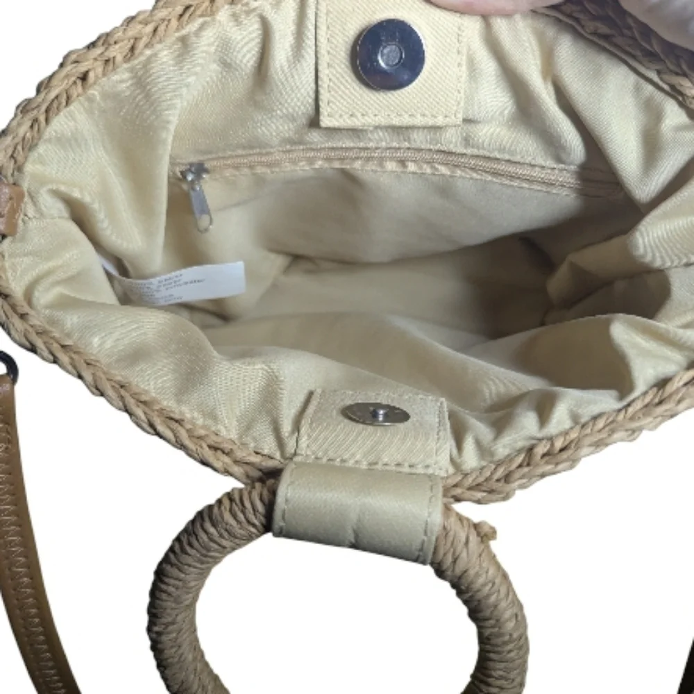 Collection 18 Woven Crossbody Bag Snap Closure Multicolor Stripe Brown